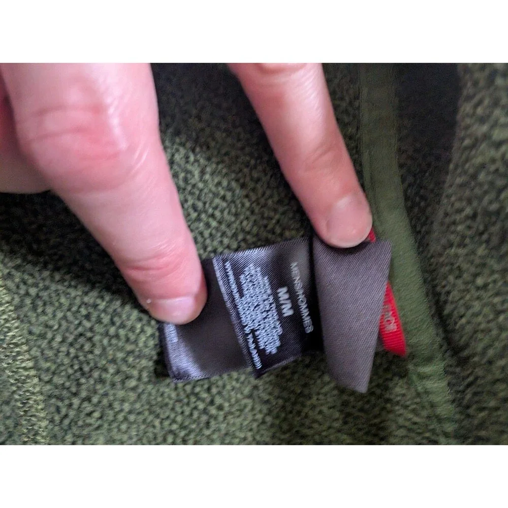 The North Face Jacket Mens Med Olive Green Fleece Full Zip Pocket Outdoor Hiking